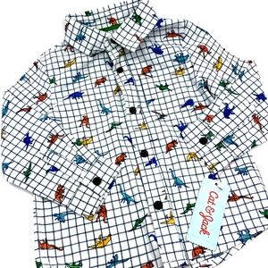 Cat & Jack Button Down Size 3T Boys Dinosaurs White Collared Toddler Long Sleeve